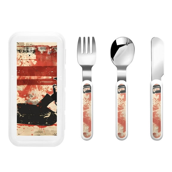 Rateoe Silhouette Trumpet Red Art for Stainless Steel Kids Silverware Set - Child and Toddler Safe Flatware - Children's Knife, Fork And Spoon Set
