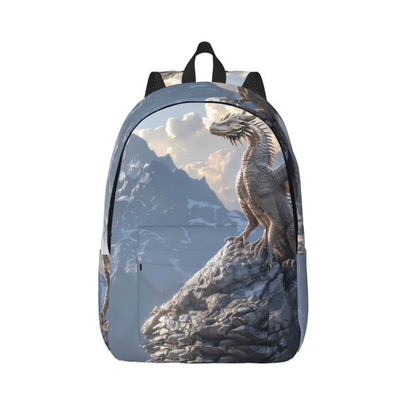 Rateoe Silver Dragon Mountain Peaks Pattern Canvas College Laptop Backpack,Travel Daypack,Durable Rucksack Travel Notebook Bag School Backpack Book Bag for Men Women-Small