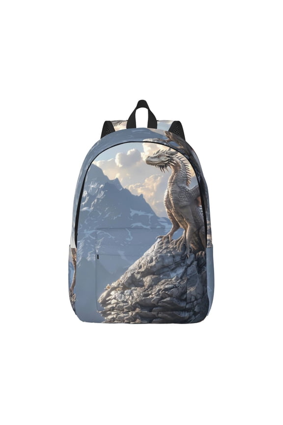 Silver Dragon Mountain Peaks Pattern Canvas College Laptop Backpack,Travel Daypack,Durable Rucksack Travel Notebook Bag School Backpack Book Bag for Men Women-Medium
