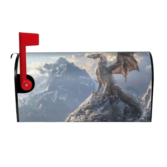 Rateoe Silver Dragon Mountain Peaks Printed Mailbox Covers - Easy to Install Fall, Winter, Spring, Summer Mailbox Cover - Weather and UV-Resistant Mailbox Decor - Mailbox Magnetic Covers-25.5x21 in