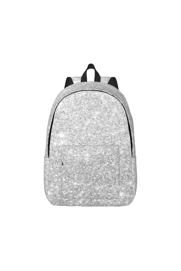 Silver Glitter Pattern Canvas College Laptop Backpack,Travel Daypack,Durable Rucksack Travel Notebook Bag School Backpack Book Bag for Men Women-Small