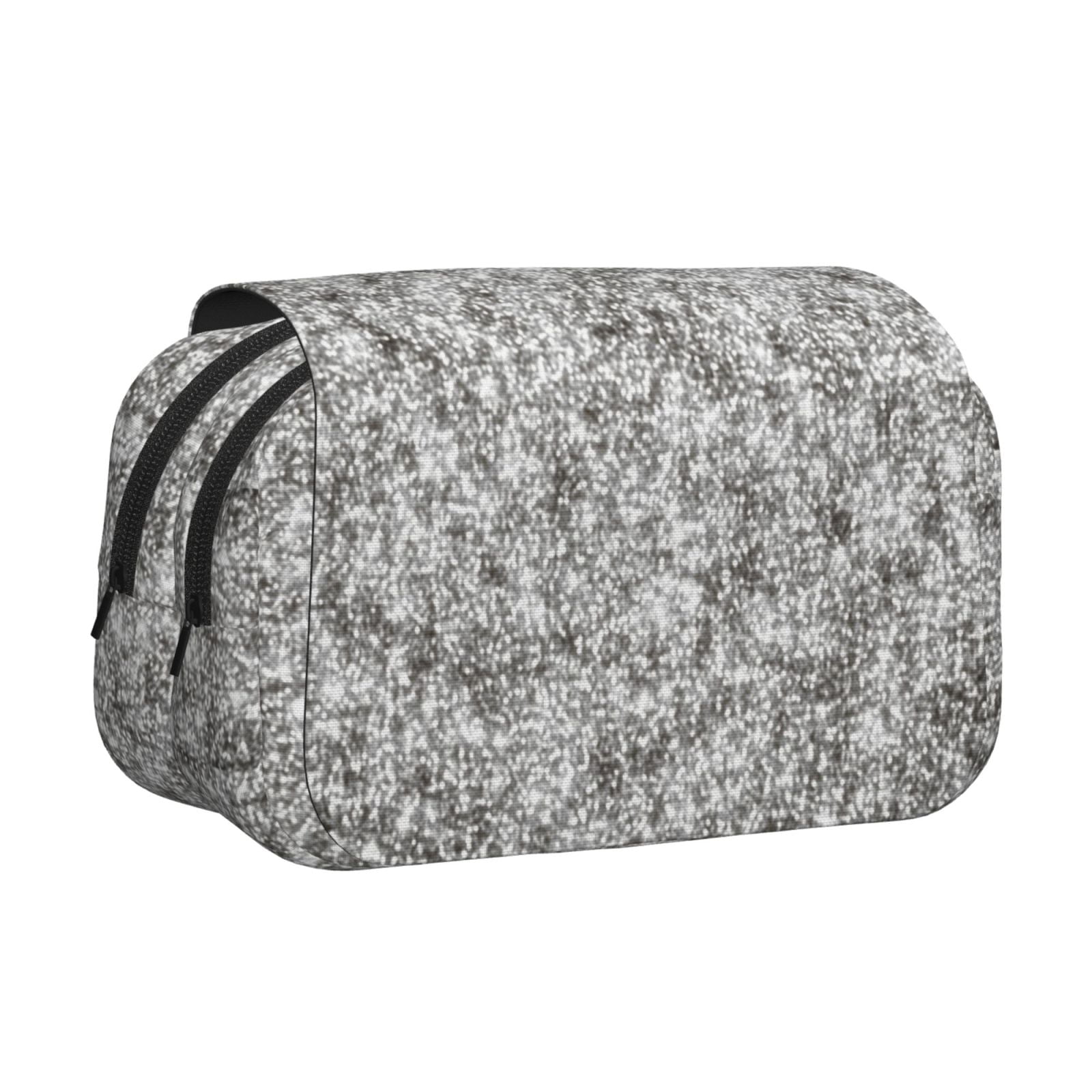 Rateoe Silver Glitter Pattern Double Clamshell Pen Case, Storage Organizer with Two Zipper Compartments– Holds Up to 50 Pencils & Pens