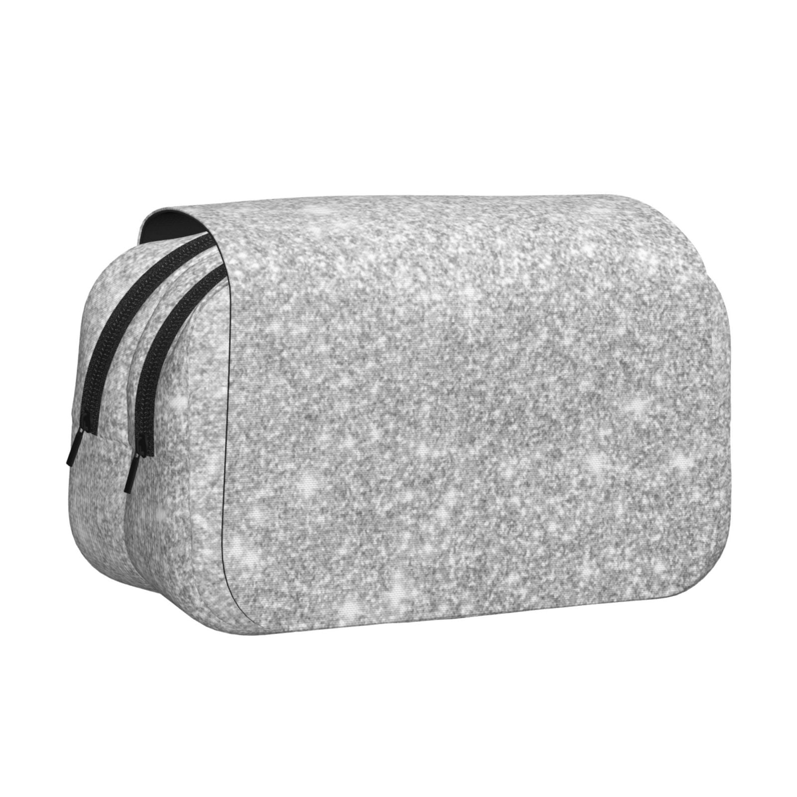 Rateoe Silver Glitter Pattern Double Clamshell Pen Case, Storage Organizer with Two Zipper Compartments– Holds Up to 50 Pencils & Pens