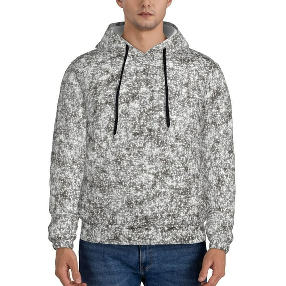Rateoe Silver Glitter Pattern Mens Hoodie, Pullover Hooded Sweatshirt, Kangaroo Pocket Hoodie Ideal for Daily Wear, Travel and Home-3X-Large