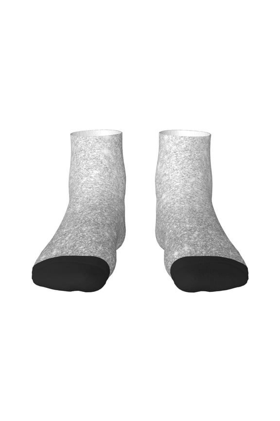 Silver Glitter Pattern Quarter Crew Socks,Toe Seamed Ankle Socks,Cotton Cushioned Breathable Athletic Crew Sports Socks