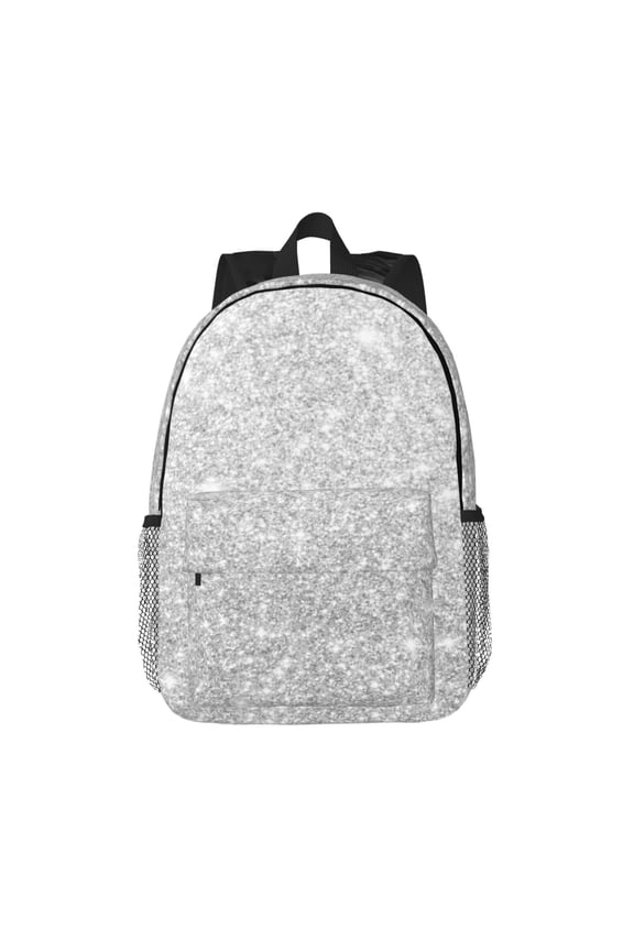 Silver Glitter Pattern Student Backpack Water-resistant Backpack 15-inch Laptop Backpack Lightweight Adjustable School Backpack