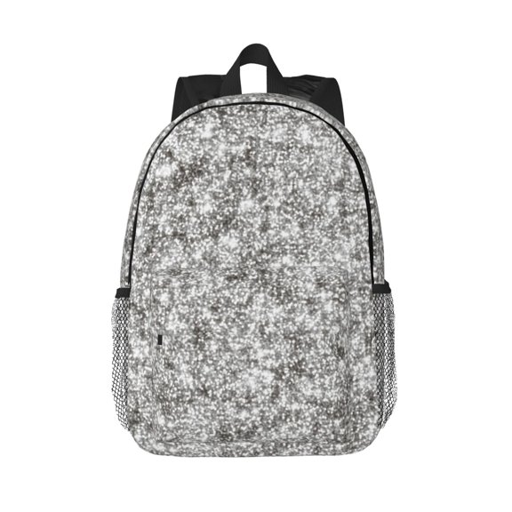Rateoe Silver Glitter Pattern Student Backpack Water-resistant Backpack 15-inch Laptop Backpack Lightweight Adjustable School Backpack