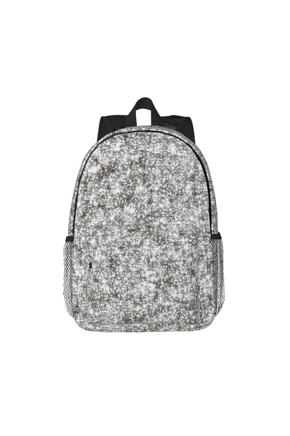 Silver Glitter Pattern Student Backpack Water-resistant Backpack 15-inch Laptop Backpack Lightweight Adjustable School Backpack