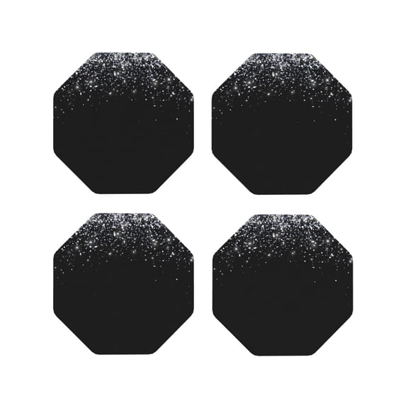 Rateoe Silver Glitter1 Drawing Drink Coasters Set of 4 Leather Coasters Spill Protection for Table Desk,Durable and Non Slip Leather Coaster ,4 Inches Drink Mats-Octagon