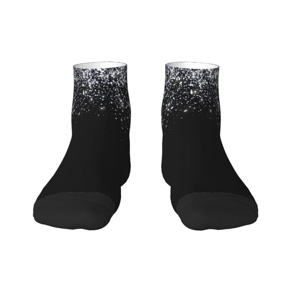 Rateoe Silver Glitter1 Pattern Quarter Crew Socks,Toe Seamed Ankle Socks,Cotton Cushioned Breathable Athletic Crew Sports Socks