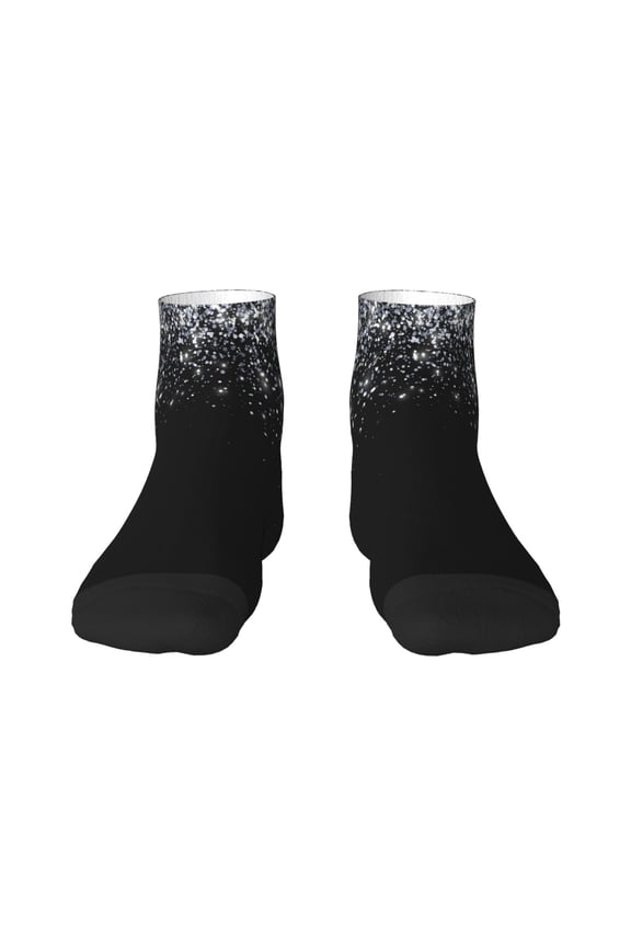 Silver Glitter1 Pattern Quarter Crew Socks,Toe Seamed Ankle Socks,Cotton Cushioned Breathable Athletic Crew Sports Socks