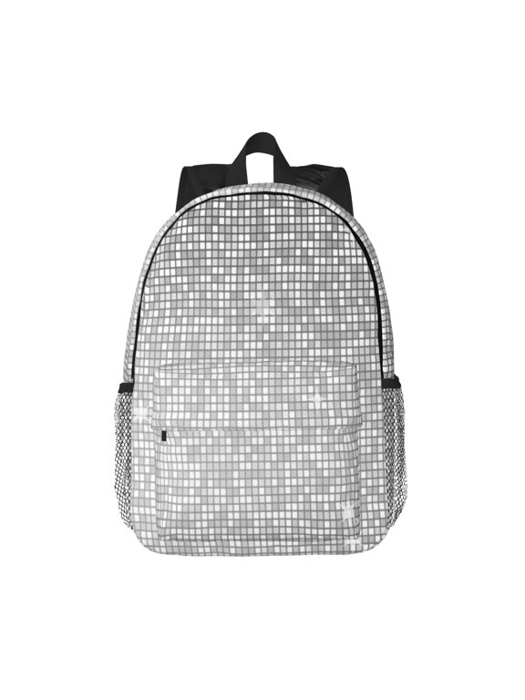 Silver Mosaic Pattern Student Backpack Water-resistant Backpack 15-inch Laptop Backpack Lightweight Adjustable School Backpack