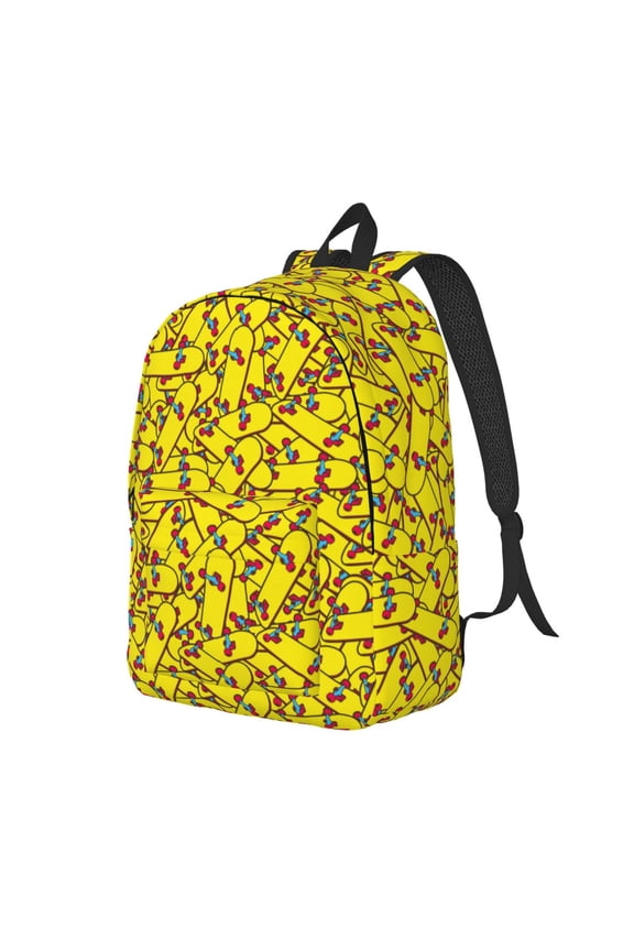 Skateboard Pattern Durable Canvas Backpack for Men & Women – Stylish & Lightweight – Adjustable Straps, Multiple Pockets – Fits 15-17 Inch LaptopsMedium