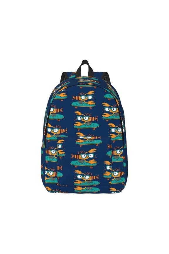 Skateboard Rides Cartoon Lobster Pattern Canvas College Laptop Backpack,Travel Daypack,Durable Rucksack Travel Notebook Bag School Backpack Book Bag for Men Women-Medium