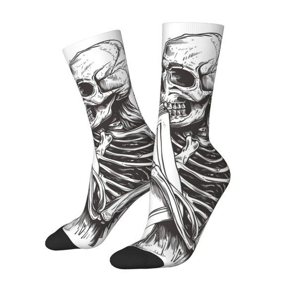 Rateoe Skeleton Book Lover for Women Casual Calf Socks - Cute Crew Socks - Thin Soft Above Ankle Socks Size 5-11