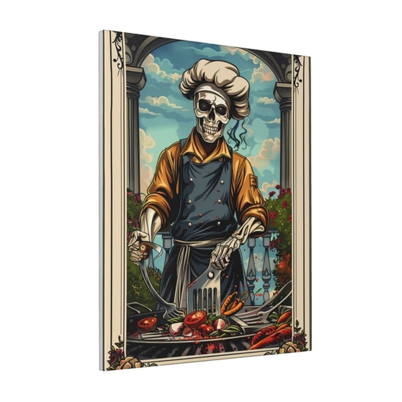 Rateoe Skeleton Chef BBQ Scene Pattern Decorative Picture – Unique Modern Wall Art, Ready-to-Hang Canvas Print for Home (Vertical)