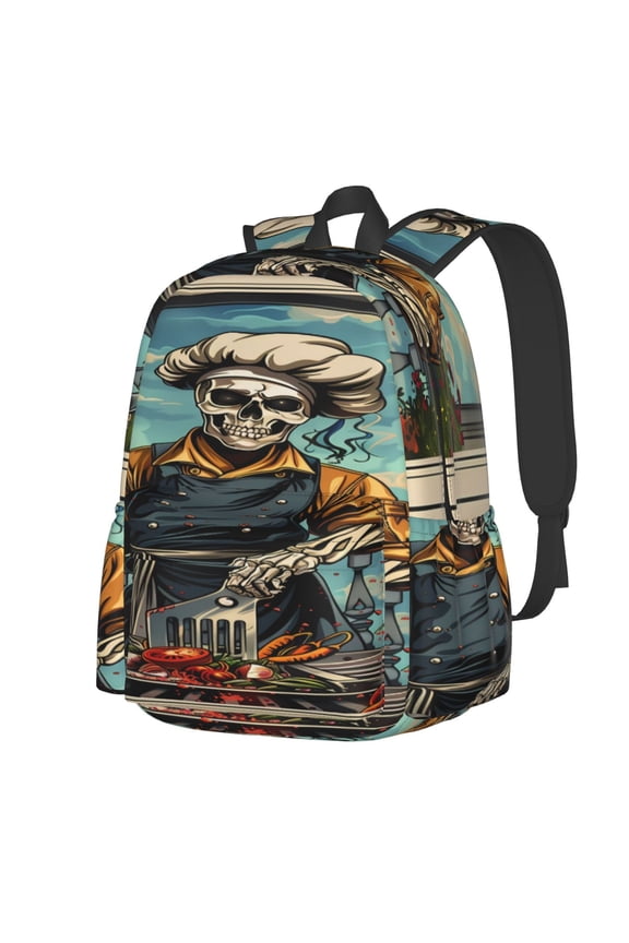 Skeleton Chef BBQ Scene Pattern Student Backpack,Backpack for School,Lightweight Bag,Travel Backpack,Outdoor Backpack,Large Capacity Backpack