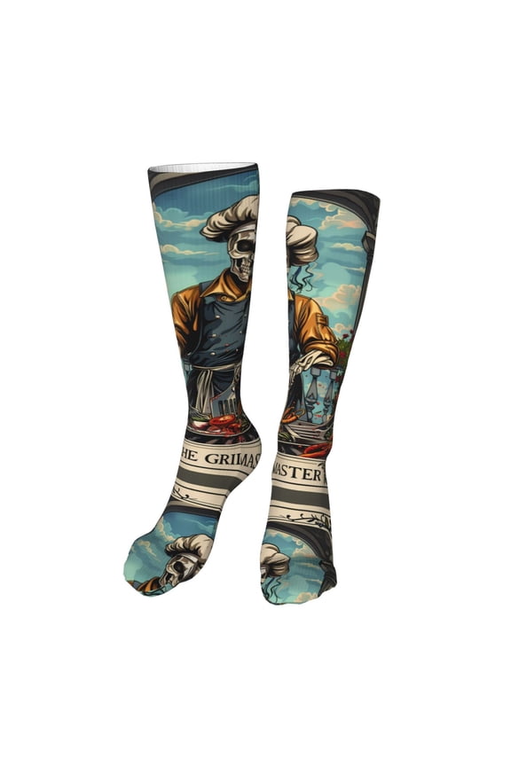 Skeleton Chef BBQ Scene print Women's Men's Novelty 20in Crew Socks Cotton Socks Knee High Socks for Walking,Running,Nurses,Pregnancy-One Size