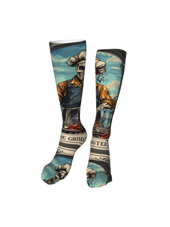 Skeleton Chef BBQ Scene print Women's Men's Novelty 20in Crew Socks Cotton Socks Knee High Socks for Walking,Running,Nurses,Pregnancy-One Size