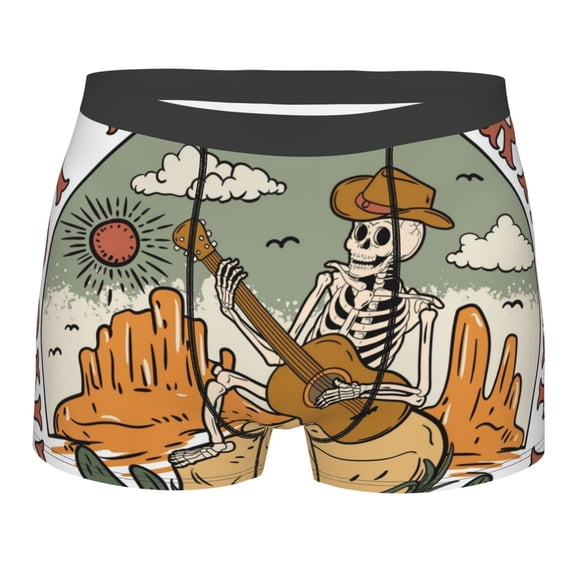 Rateoe Skeleton Cowboy And Guitar Mens Boxer Briefs Poly Spandex Performance Boxer Briefs Underwear Hem Boxer Briefs - Medium
