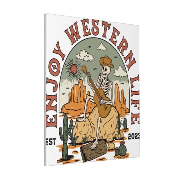 Rateoe Skeleton Cowboy And Guitar Pattern Decorative Picture – Unique Modern Wall Art, Ready-to-Hang Canvas Print for Home (Vertical)