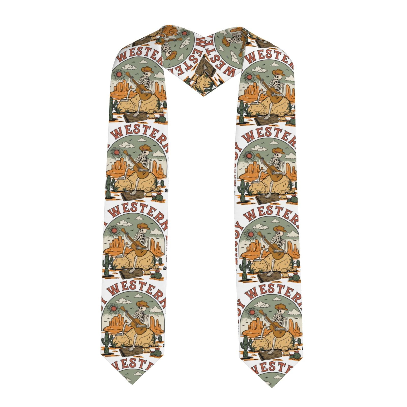 Rateoe Skeleton Cowboy And Guitar Pattern Graduation Shawl Stole ...