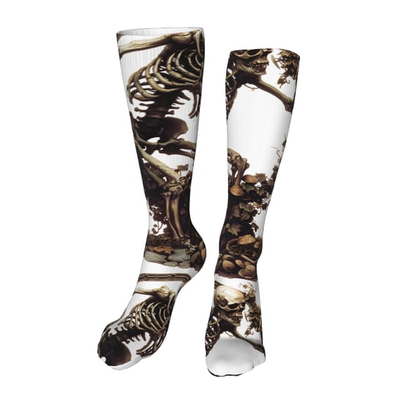 Rateoe Skeleton Dance with Mushrooms print Women's Men's Novelty 20in Crew Socks Cotton Socks Knee High Socks for Walking,Running,Nurses,Pregnancy-One Size