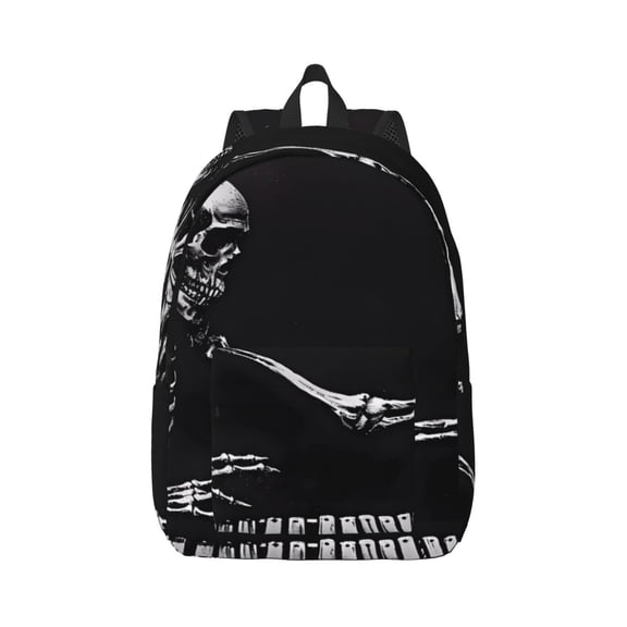 Rateoe Skeleton Playing Xylophone Pattern Canvas College Laptop Backpack,Travel Daypack,Durable Rucksack Travel Notebook Bag School Backpack Book Bag for Men Women-Medium