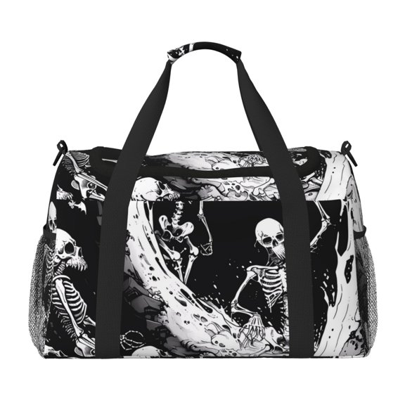 Rateoe Skeleton Wave Artwork Pattern Gym Bag for Women, Duffle Bag for Travel with Wet Pocket, Carry on Weekender Bags for Women, Water Resistant Travel Bag Duffel Bag