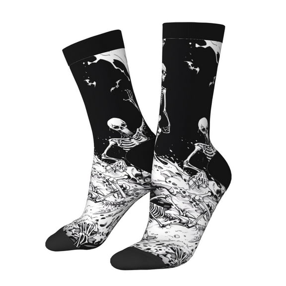 Rateoe Skeleton Wave Artwork for Women Casual Calf Socks - Cute Crew Socks - Thin Soft Above Ankle Socks Size 5-11