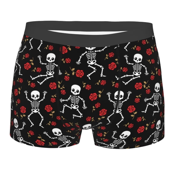 Rateoe Skeleton with Roses Mens Boxer Briefs Poly Spandex Performance Boxer Briefs Underwear Hem Boxer Briefs - X-Large