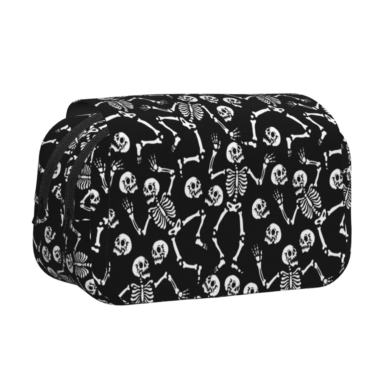 Rateoe Skeletons Dancing Pattern Double Clamshell Pen Case, Storage Organizer with Two Zipper Compartments– Holds Up to 50 Pencils & Pens