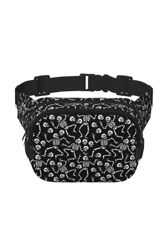 Skeletons Dancing Print Fanny Pack Belt Bag for Women and Men, Square Double-Layer Waterproof Waist Pack with Adjustable Strap for Hiking, Jogging, Cycling
