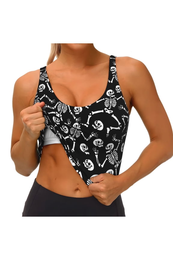 Skeletons Dancing Print Womens' Sports Bras Scoop Neck Sports Vest- Padded U Back Seamless High Impact Support
