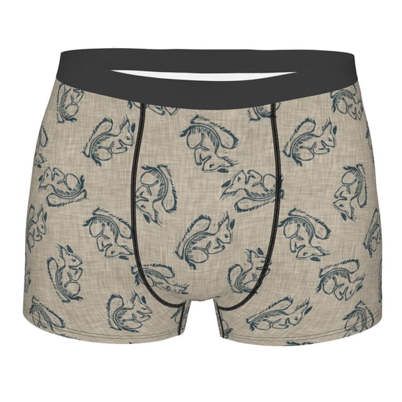 Rateoe Sketch Squirrels Linen Mens Boxer Briefs Poly Spandex Performance Boxer Briefs Underwear Hem Boxer Briefs - Large