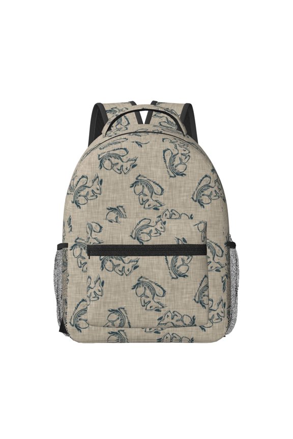 Sketch Squirrels Linen Pattern Durable Student Backpack Laptop Bag- Ergonomic Design, Waterproof Twill Fabric - Ideal for School, Travel, and Outdoor Activities-One Size