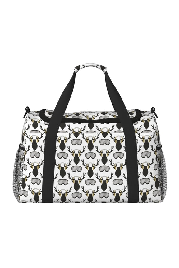 Ski Goggles Moose Music Picture Pattern Gym Bag for Women, Duffle Bag for Travel with Wet Pocket, Carry on Weekender Bags for Women, Water Resistant Travel Bag Duffel Bag