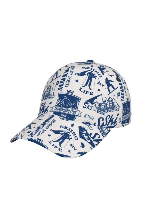 Skiing Enthusiast Pattern Mens Baseball Cap  Adjustable Curved Brim Hat, Soft Cotton Sports Cap for Outdoor, Casual, and Everyday Wear, Comfortable & Breathable