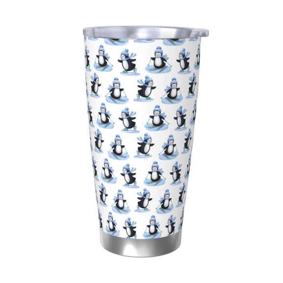 Rateoe Skiing Penguin Funny Printed Car Guy Gifts for Men Women Tumbler - 20oz/590ml Double Wall Vacuum Insulated Stainless Steel Travel Tumbler Cups with Lid & Straw-Without Straw