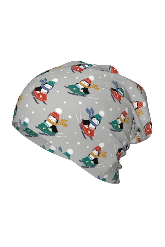 Skiing penguin Kids Beanie Warm Knit Beanie Hats Boys Girls Winter Hat Soft Slouchy Hats for Kids