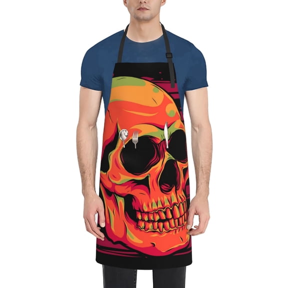 Rateoe Skull And Flag Usa Aprons with Pocket,Men Womens Aprons Waterproof Adjustable Cooking Aprons for Kitchen Gardening and Salon