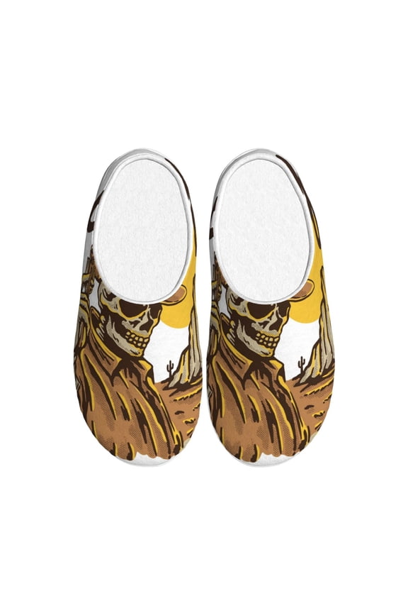 Skull Cowboy Print Women's Men's Cotton Knit Slippers Lightweight Memory Foam Indoor House Shoes with Anti-Skid Sole-44/45