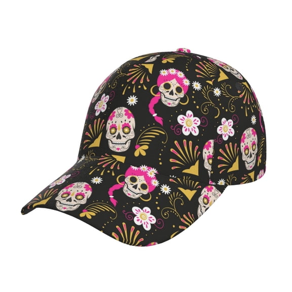 Rateoe Skull Daisy Pattern Baseball Cap Outdoor Cap Mountain Dad Hat - Unstructured Soft Cotton Cap-Adjustable UV Protection Cap