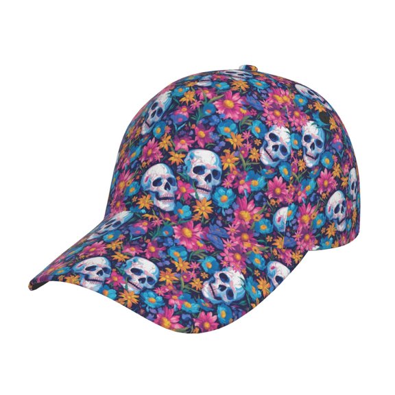 Rateoe Skull Daisy Pattern Baseball Cap Outdoor Cap Mountain Dad Hat - Unstructured Soft Cotton Cap-Adjustable UV Protection Cap