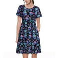 thumbnail image 1 of Rateoe Skull Flower Blue Pattern Women’s Short Sleeve Dress – Casual Elegant Summer A-Line Dress for Everyday Wear, 1 of 6