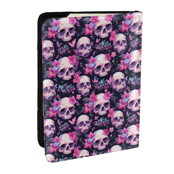 Rateoe Skull Flower Pattern Passport Holder Wallet Leather Mulit-purpose Travel Wallet Credit Cards Case ,Passport Cover for Women Men-6.5 in