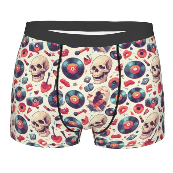 Rateoe Skull Guitar record lips Mens Boxer Briefs Poly Spandex Performance Boxer Briefs Underwear Hem Boxer Briefs - Small