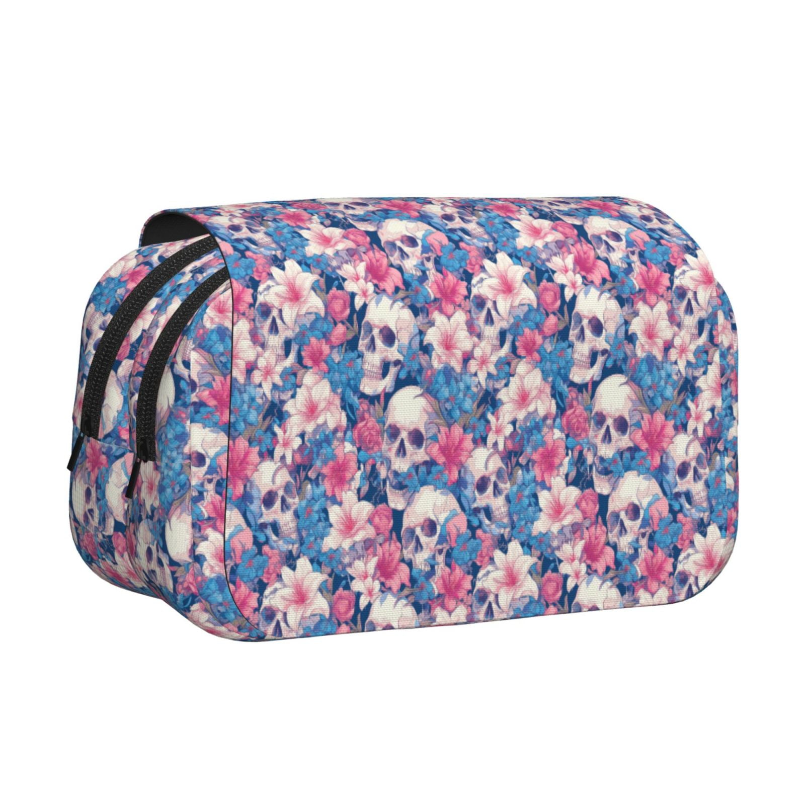 Rateoe Skull Pattern Double Clamshell Pen Case, Storage Organizer with Two Zipper Compartments– Holds Up to 50 Pencils & Pens