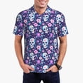 thumbnail image 1 of Rateoe Skull Purple Flower Pattern Men's Short Sleeve Polo Shirts, Golf Polo Shirts Short Sleeve Performance Moisture Wicking Dry-Small, 1 of 6
