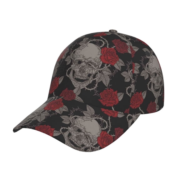 Rateoe Skull and Red Roses Pattern Men’s Baseball Cap – Adjustable Curved Brim Hat, Soft Cotton Sports Cap for Outdoor, Casual, and Everyday Wear, Comfortable & Breathable